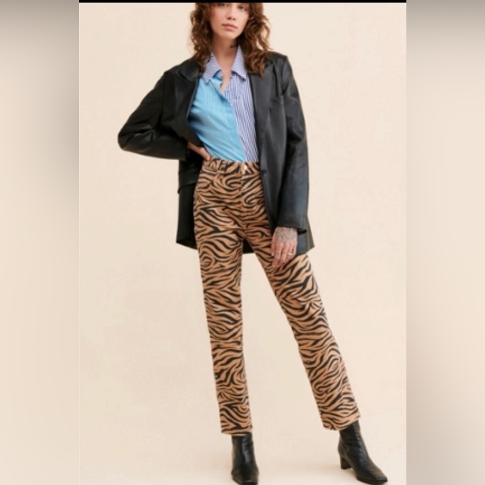 Wrangler Tiger-Print Straight Leg Pants in Brown and Black